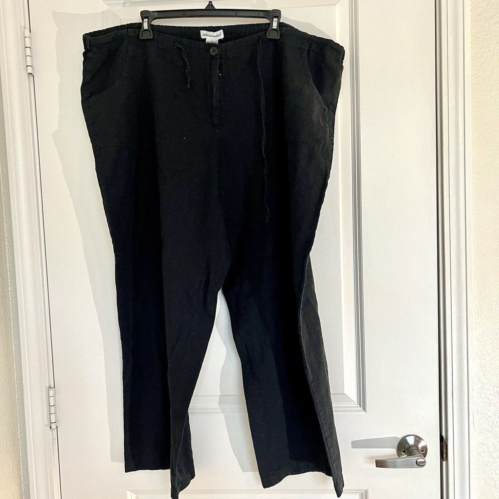 Jessica London Womens Plus Size 22 Lightweight Linen Black Wide Leg Capri Pants